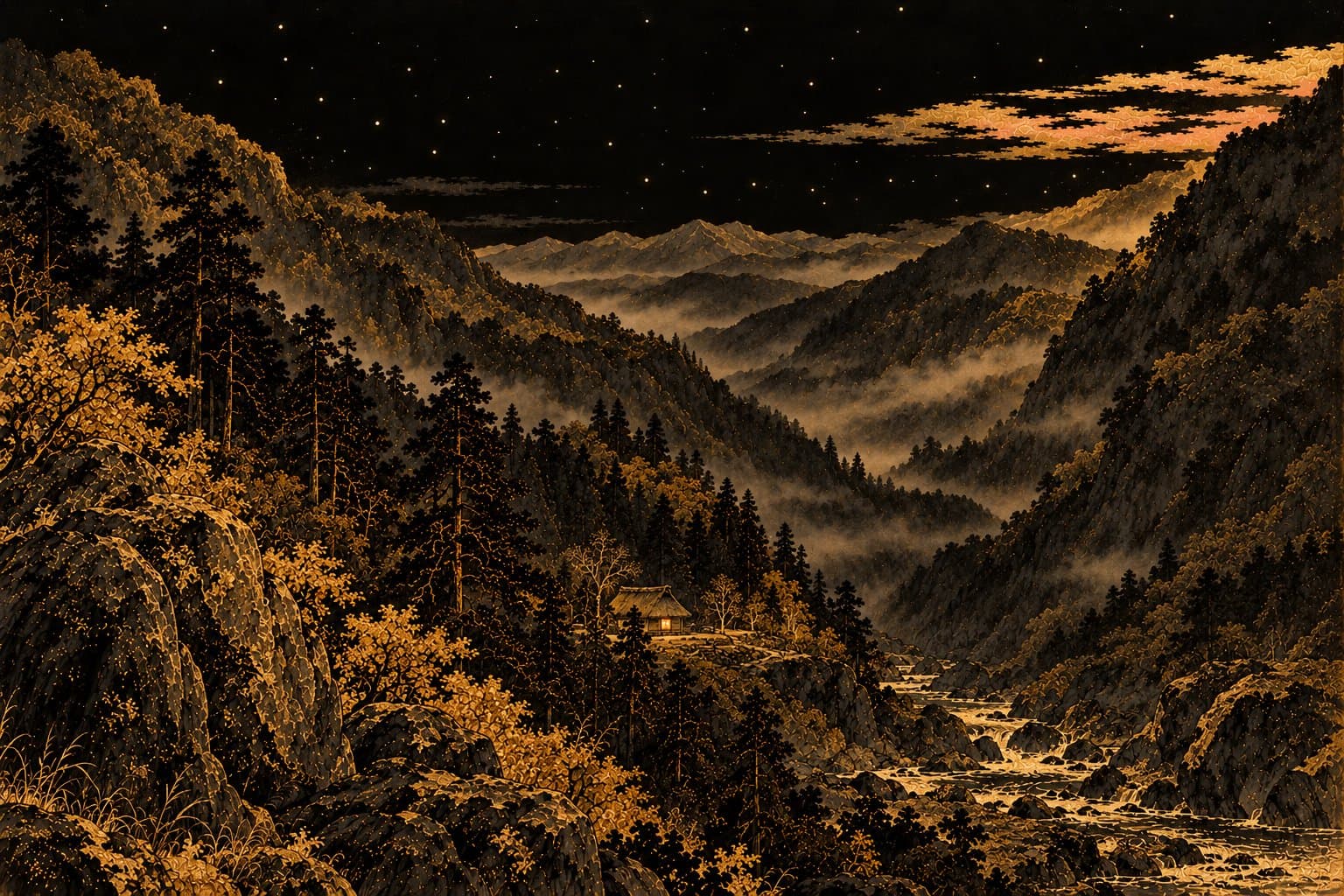 깊은 밤 산골짜기의 작은 초암 하나와 그 위의 맑은 하늘 · 별들 — 「한때 하루라도 안온할 수 있겠는가」